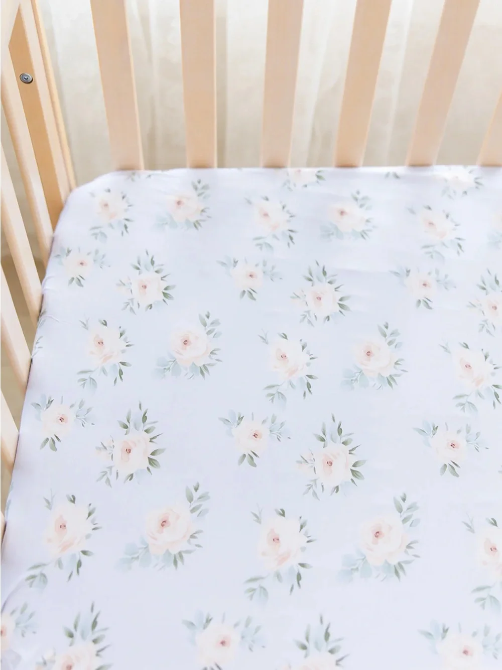 Blush Lotus bamboo Cosette light blue floral fitted crib sheet